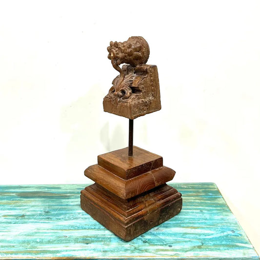 Vintage Handcrafted Wooden Decor Bracket on Stand – Natural Brown