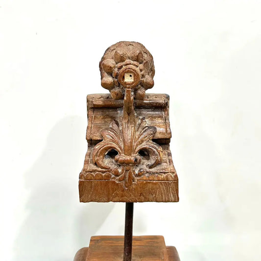 Vintage Handcrafted Wooden Decor Bracket on Stand – Natural Brown