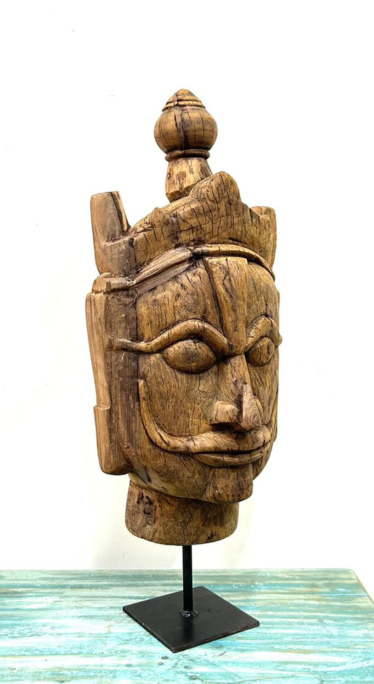 Vintage Hand-Carved Wooden Tribal Head Sculpture – Antique Natural Wood Artefact
