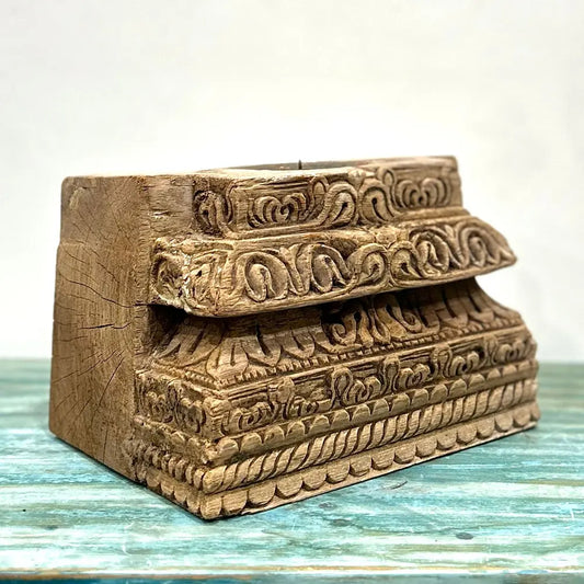 Vintage Handmade Wooden Base Candle Holder – Bleached Finish