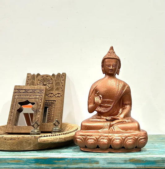 Vintage Bronze Finish Buddha Statue | Handcrafted Decorative Idol