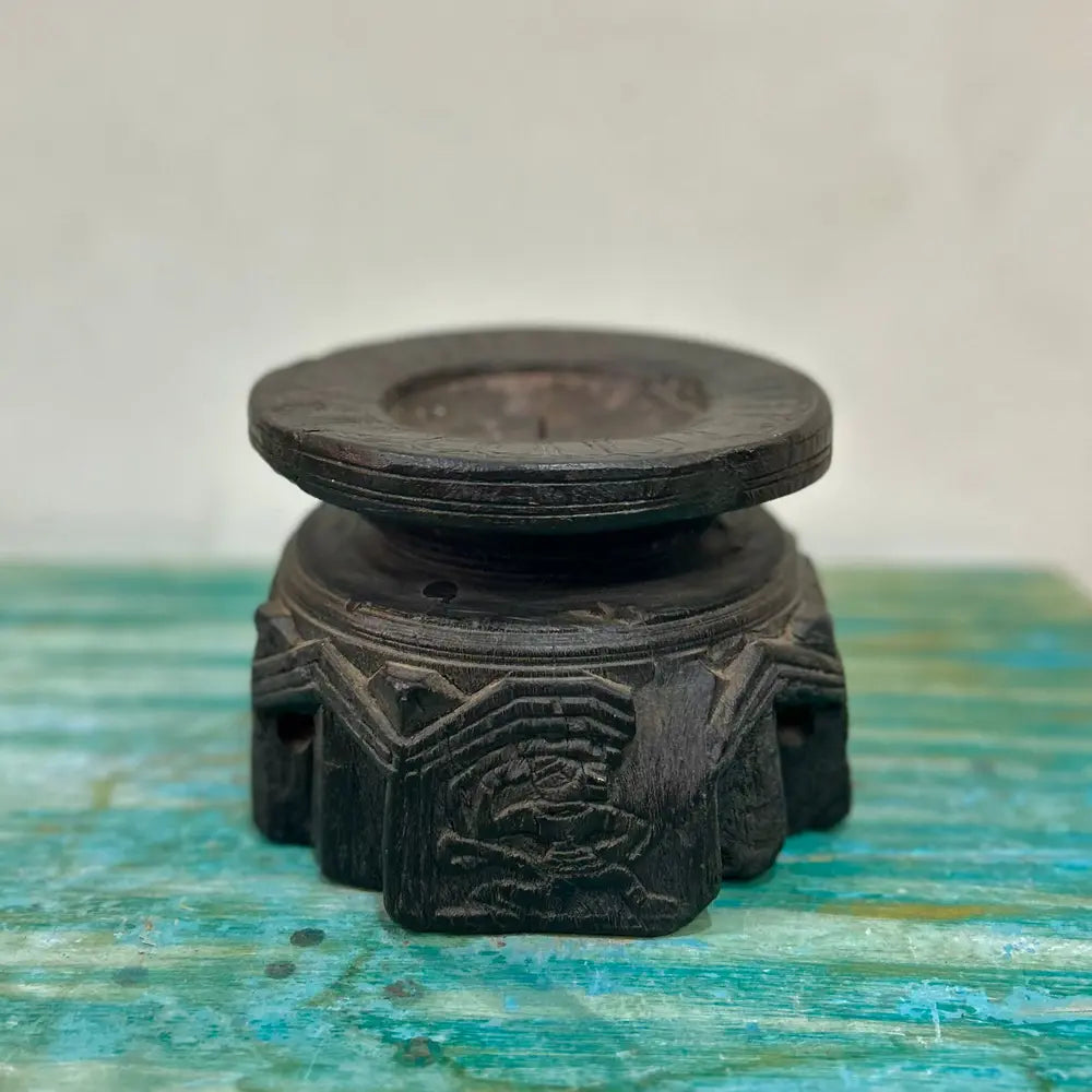 vintage wooden seeder candle holder