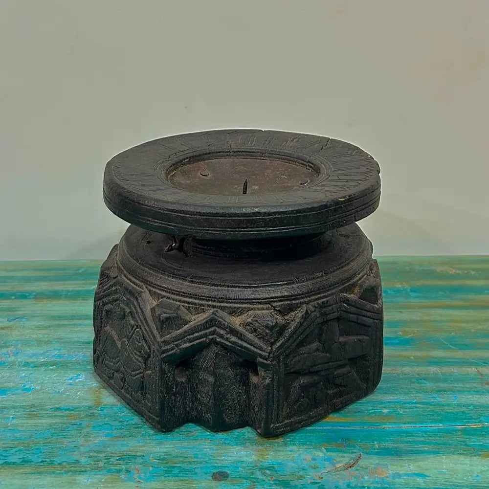 vintage wooden seeder candle holder