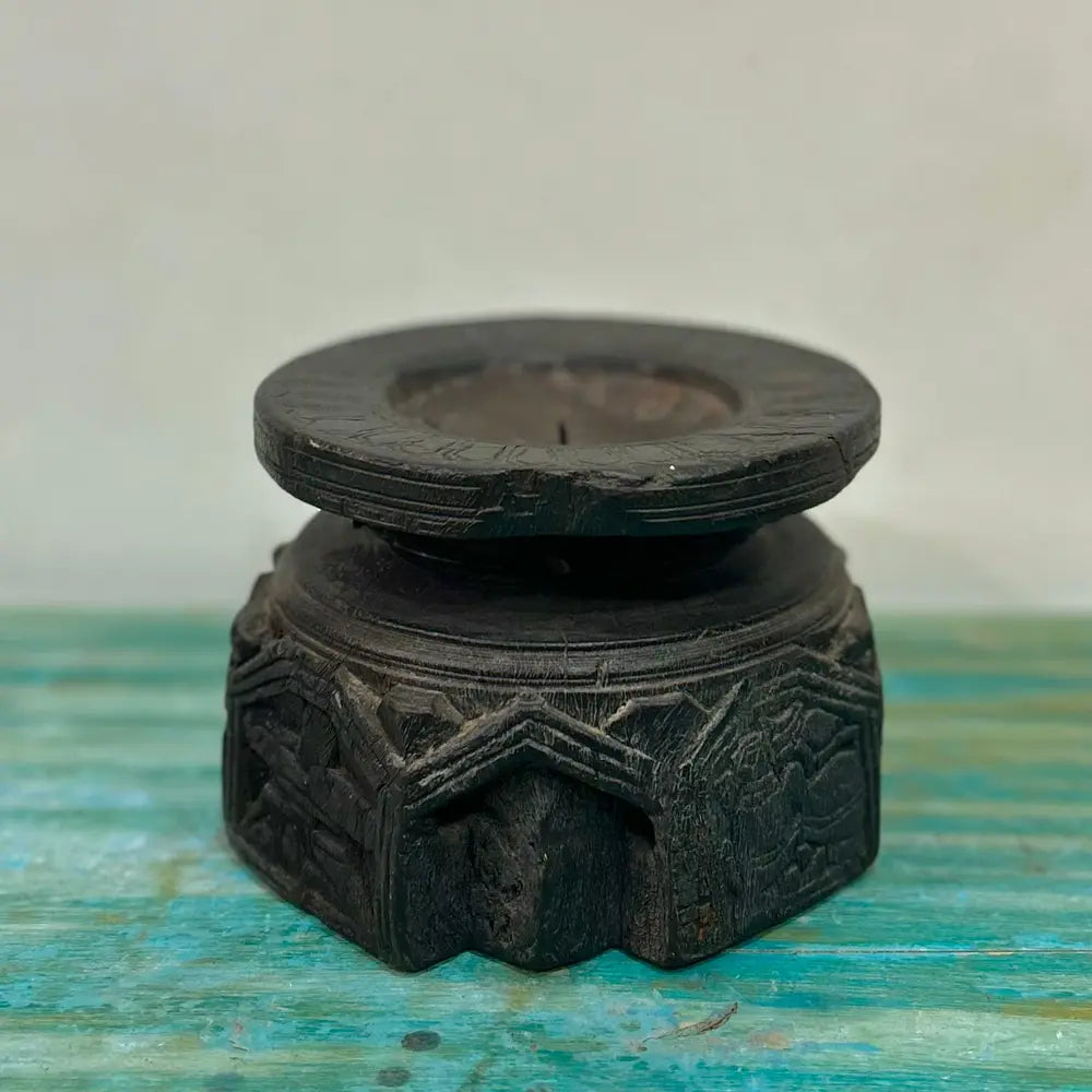vintage wooden seeder candle holder