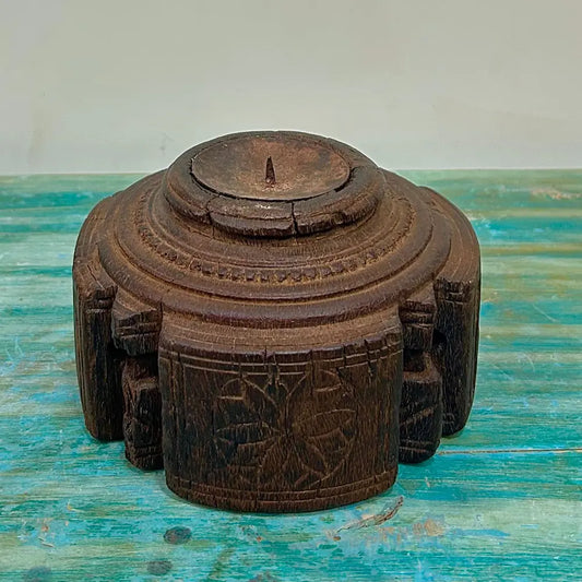 Vintage Wooden Seeder Candle Holder | Handcrafted Rustic Decor