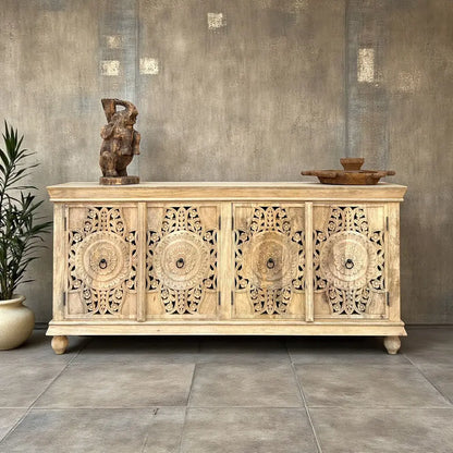 Handcrafted Mango Wood Sideboard Cabinet in Natural Finish
