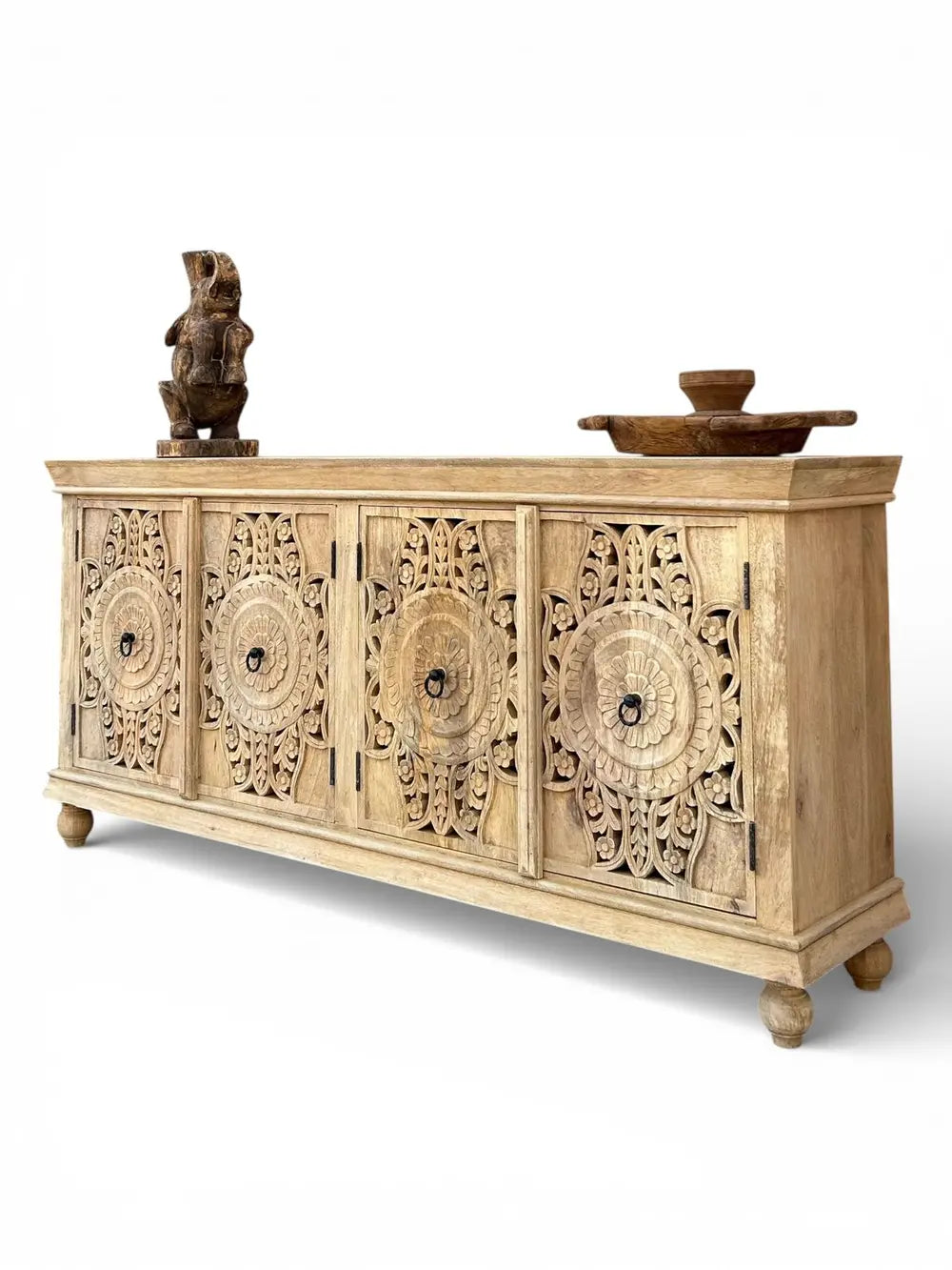 handcrafted mango wood sideboard cabinet in natural finish