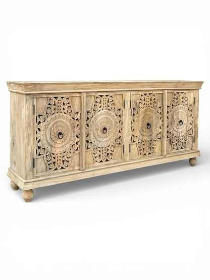 Handcrafted Mango Wood Sideboard Cabinet in Natural Finish