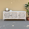Solid Mango Wood Hand Carved Sideboard Cabinet – White Wash