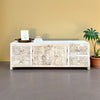 Hand Carved Wooden TV Cabinet in Bleach Finish
