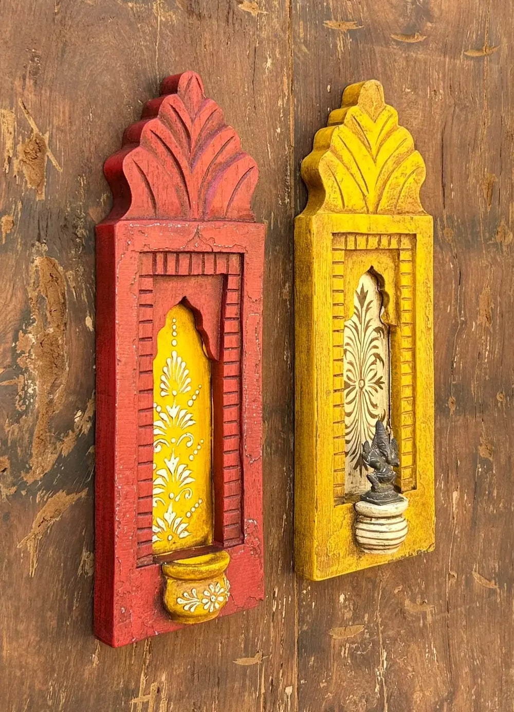 rajasthani hand-painted wooden wall frame set (red & yellow)