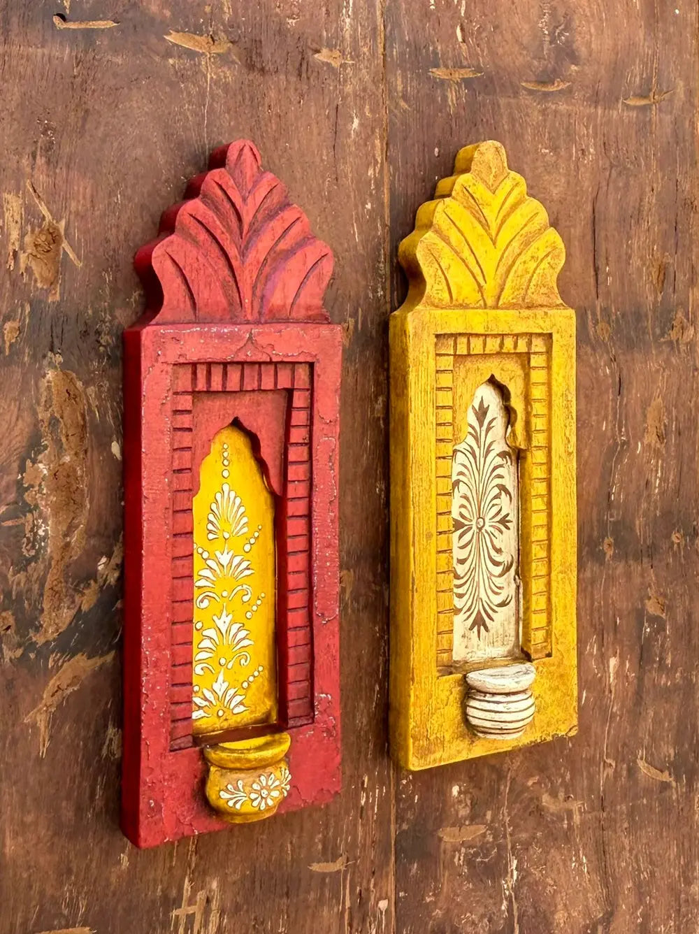 rajasthani hand-painted wooden wall frame set (red & yellow)