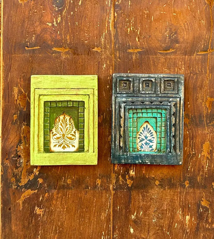 Hand-Painted Wooden Jharokha Wall Frames – Traditional Floral Window Art (Set of 2)
