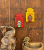 Hand-Painted Wooden Jharokha Wall Frames with Mini Shelf – Traditional Floral & Kalash Art (Set of 2)