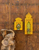 Hand-Painted Wooden Jharokha Wall Frames with Mini Shelf – Traditional Floral Art (Set of 2)