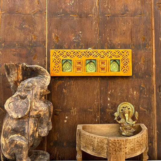 Hand-Carved & Hand-Painted Wooden Jharokha Wall Frame – Traditional Paisley Window Art