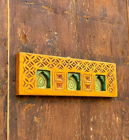 Hand-Carved & Hand-Painted Wooden Jharokha Wall Frame – Traditional Paisley Window Art