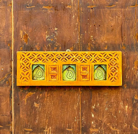 Hand-Carved & Hand-Painted Wooden Jharokha Wall Frame – Traditional Paisley Window Art