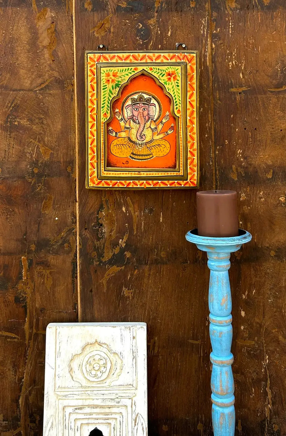 handcrafted wooden ganesha jharokha wall frame with traditional hand painting | ethnic indian wall décor