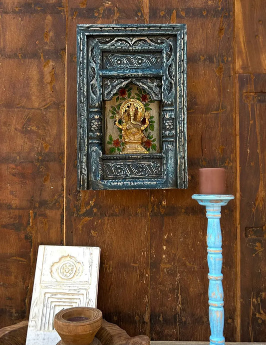 Handcrafted Wooden Jharokha Wall Shelf with Hand-Painted Floral Artwork