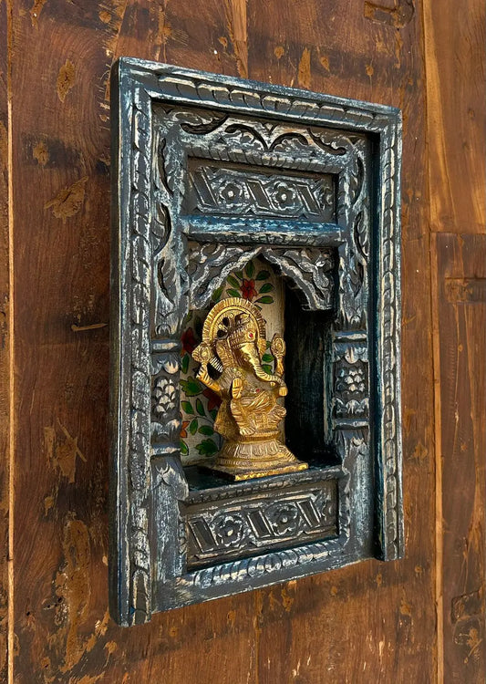Handcrafted Wooden Jharokha Wall Shelf with Hand-Painted Floral Artwork