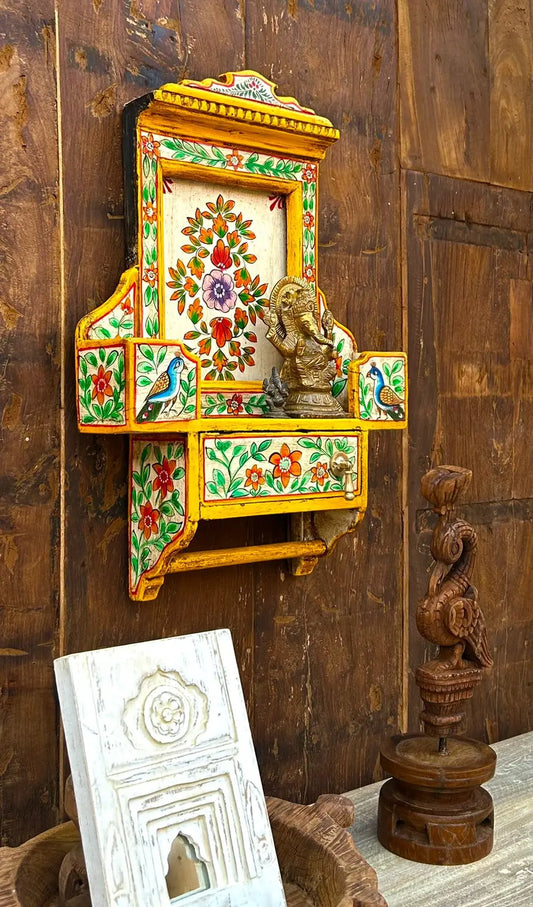 Hand-Painted Wooden Wall Cabinet | Traditional Floral & Bird Design | Decorative Wall Décor