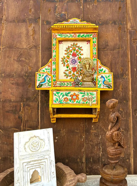 Hand-Painted Wooden Wall Cabinet | Traditional Floral & Bird Design | Decorative Wall Décor