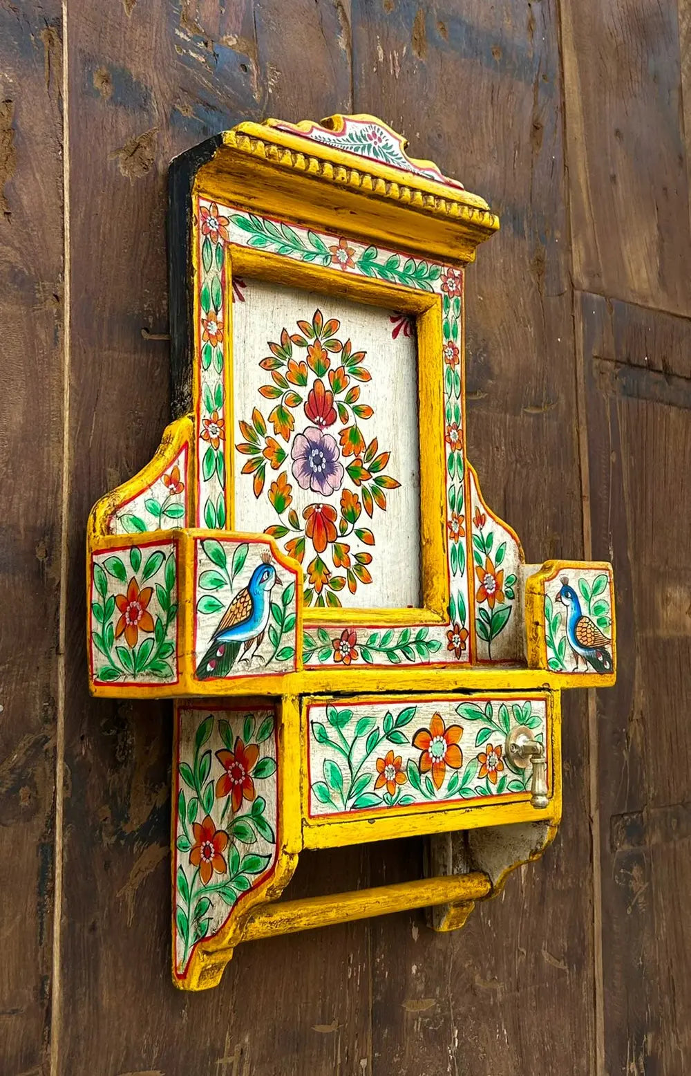 hand-painted wooden wall cabinet | traditional floral & bird design | decorative wall décor