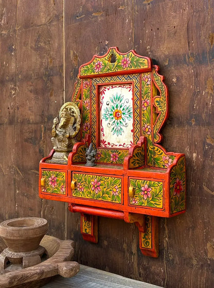 Hand-Painted Wooden Wall Cabinet with Doors | Traditional Floral Wall Décor