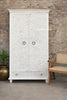 Hand Carved Wooden Almirah Cabinet with Drawer | White Wash & Bleach Finish