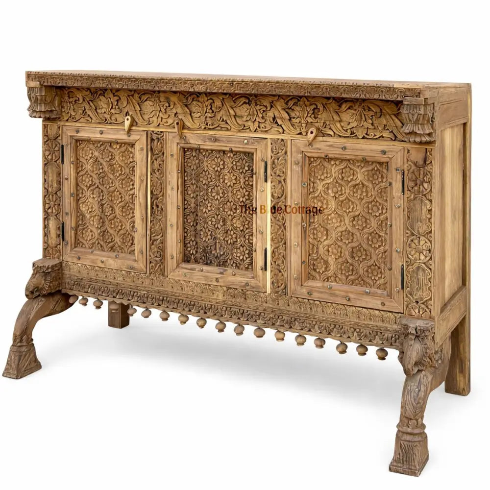 hand-carved vintage wooden damachiya sideboard – natural wood finish