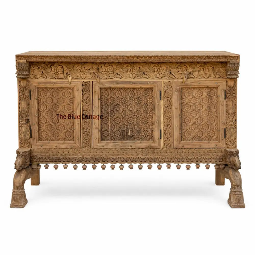 hand-carved vintage wooden damachiya sideboard – natural wood finish