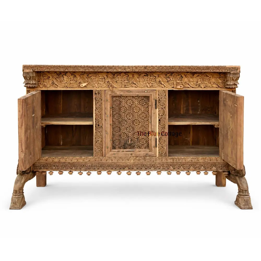 hand-carved vintage wooden damachiya sideboard – natural wood finish