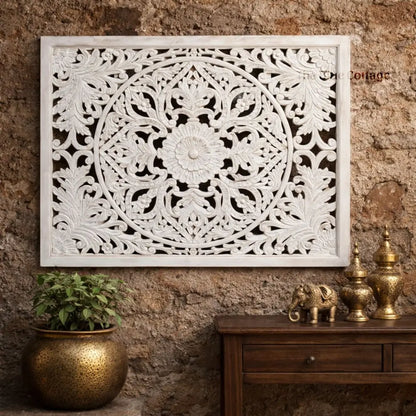 Handcrafted Wooden Wall Panel | Floral Carved Decor