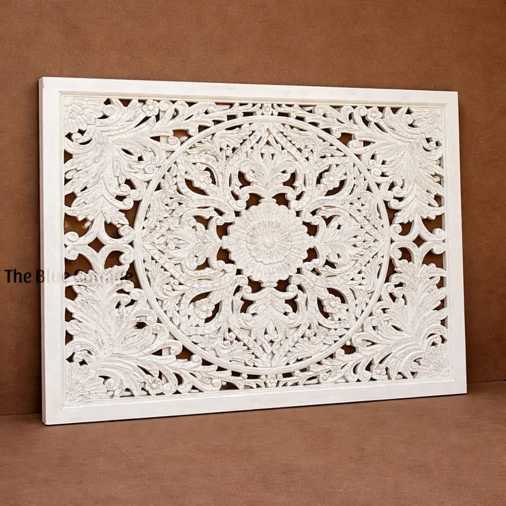 handcrafted wooden wall panel | floral carved decor