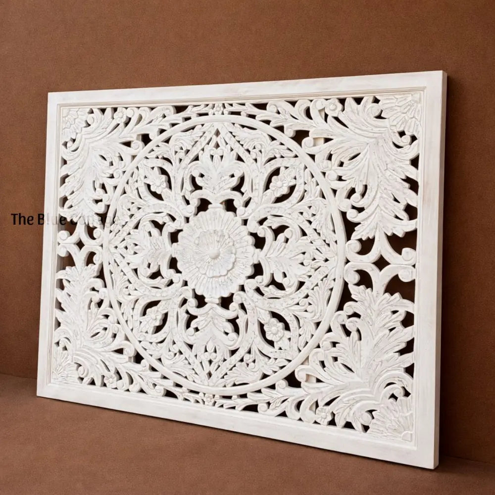handcrafted wooden wall panel | floral carved decor