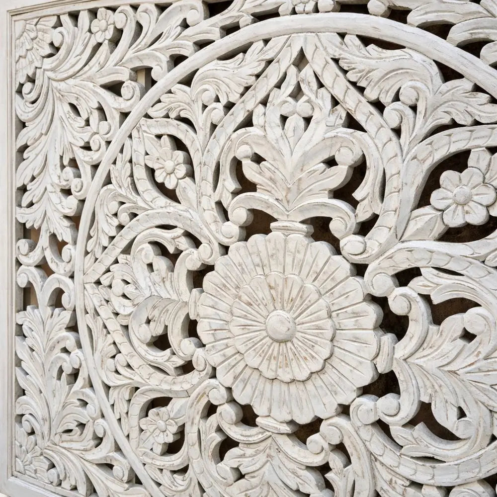 handcrafted wooden wall panel | floral carved decor