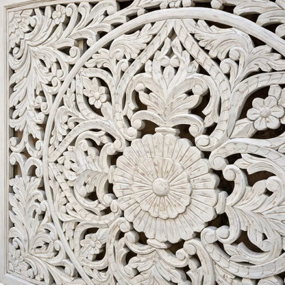 Handcrafted Wooden Wall Panel | Floral Carved Decor