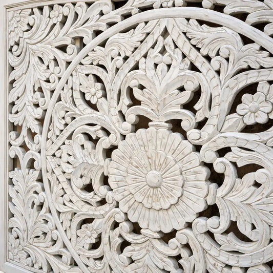 Handcrafted Wooden Wall Panel | Floral Carved Decor