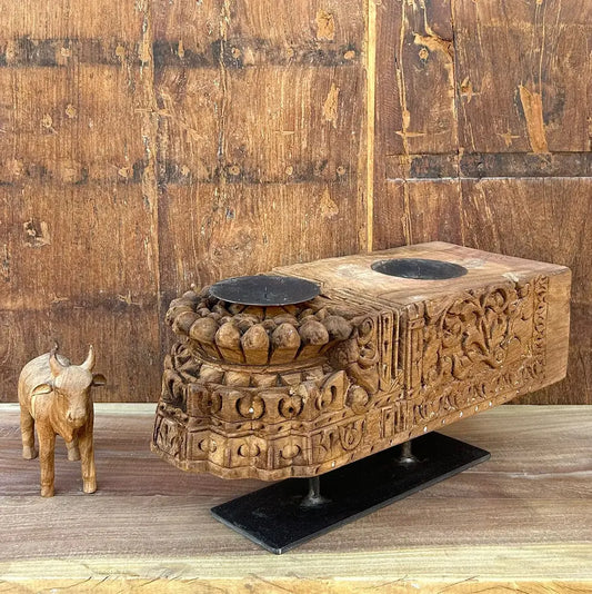 Vintage Wooden Door Bracket Candle Holder | Hand-Carved Antique Décor