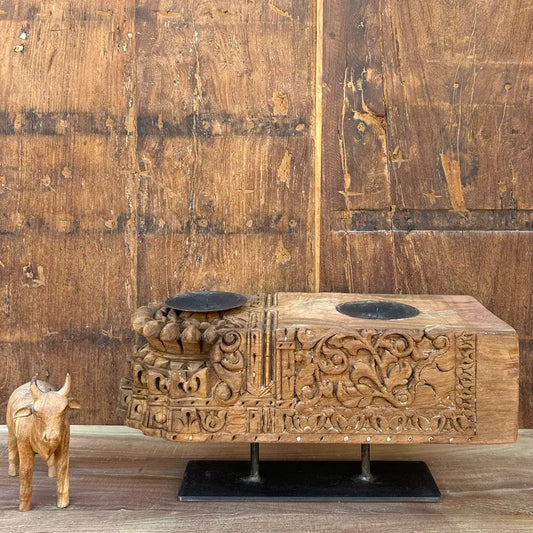 Vintage Wooden Door Bracket Candle Holder | Hand-Carved Antique Décor