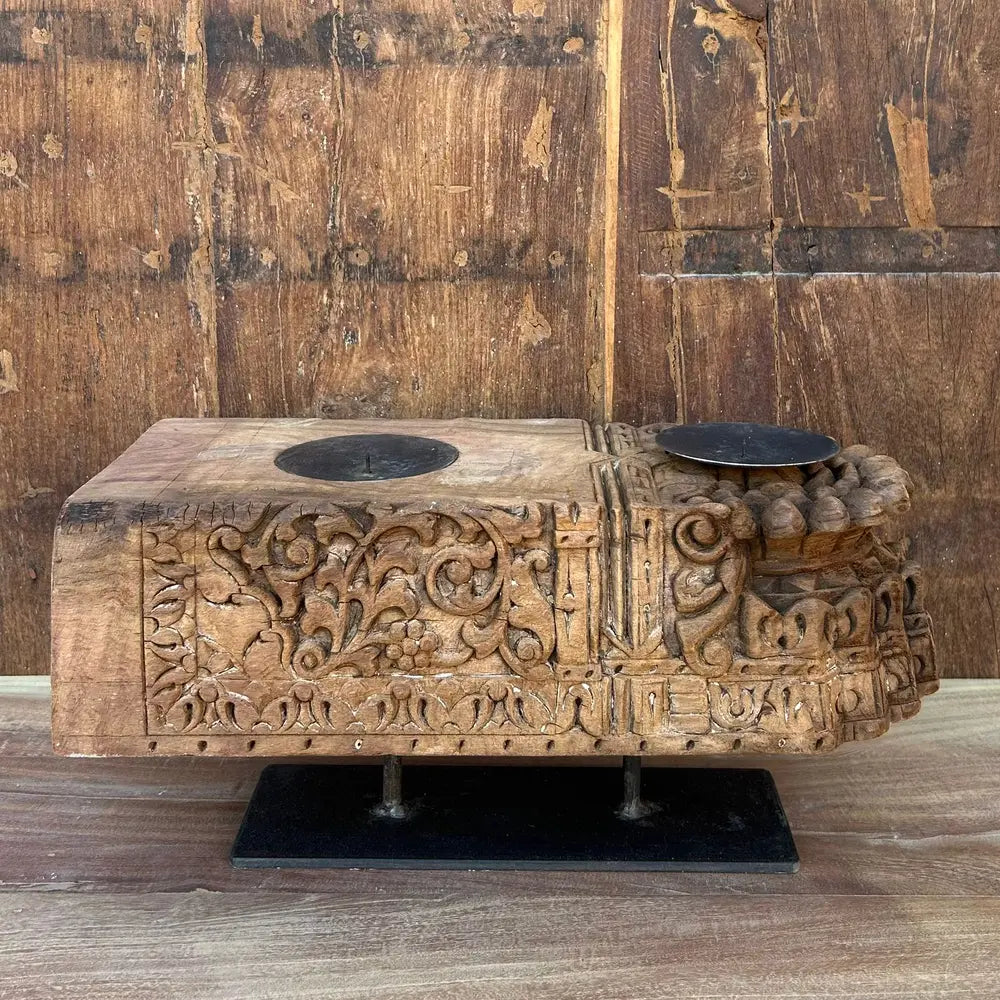 vintage wooden door bracket candle holder | hand-carved antique décor