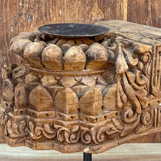 Vintage Hand-Carved Wooden Bracket Candle Holder | Antique Décor Accent