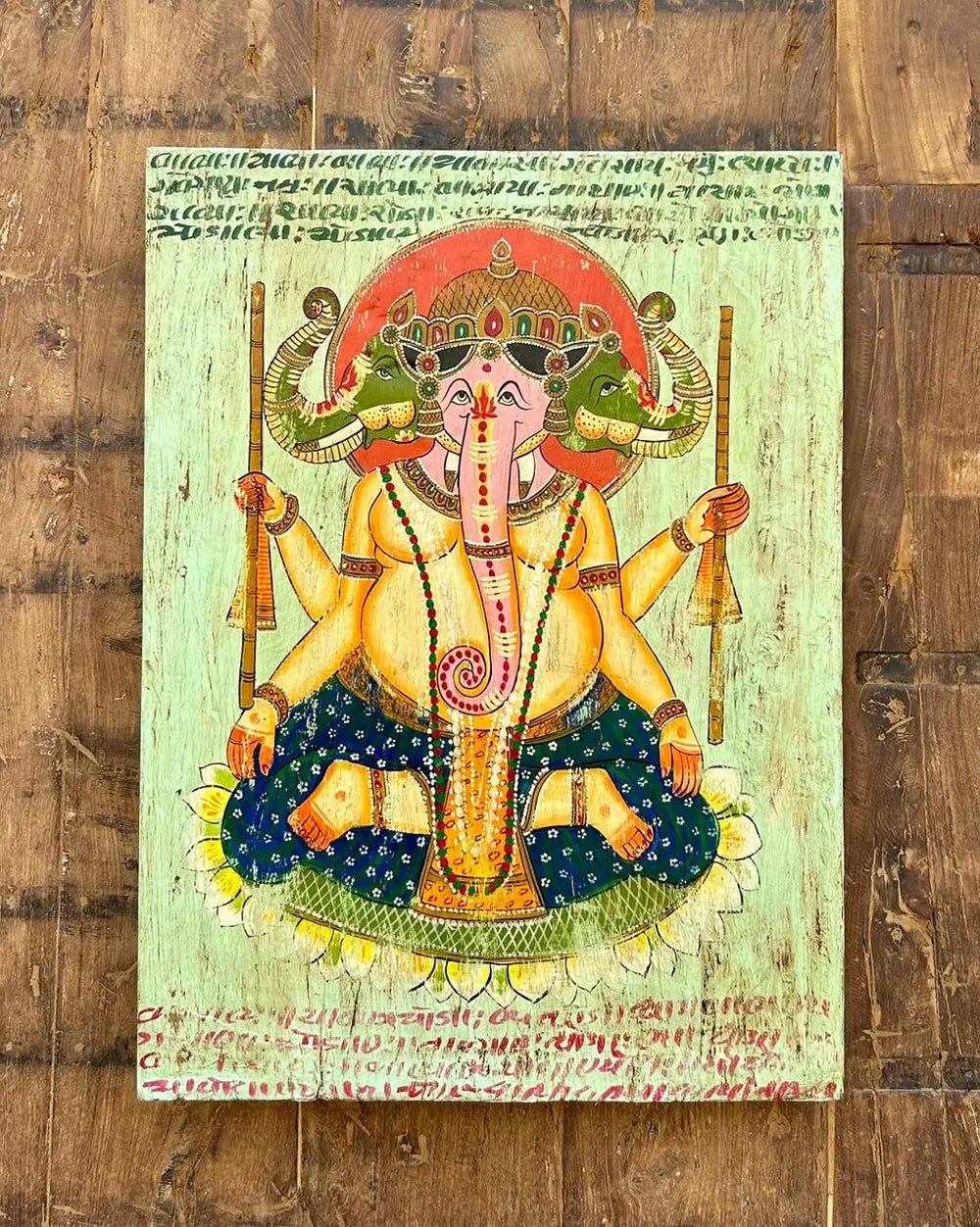 handcrafted wooden wall painting of lord ganesha – traditional vintage style