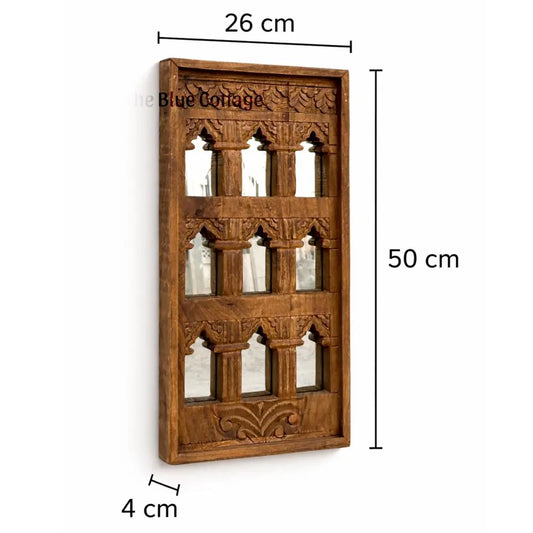 Hand-Carved Wooden Jharokha Wall Mirror Frame – Traditional Indian Window Style Wall Decor