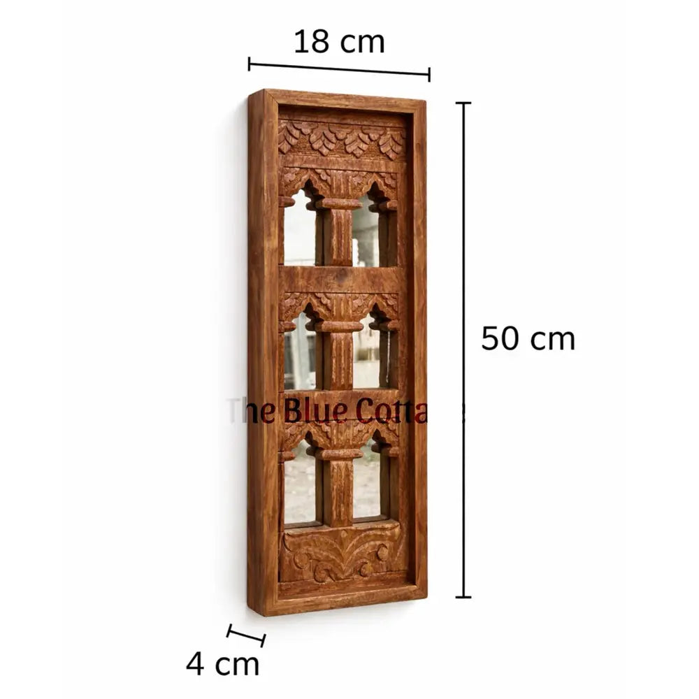 hand-carved wooden jharokha wall mirror frame – traditional indian window style wall decor