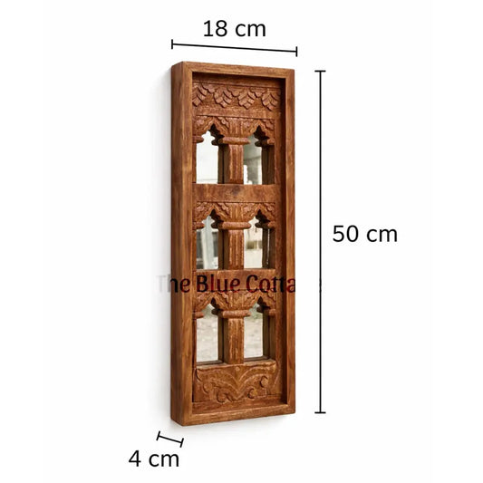 Hand-Carved Wooden Jharokha Wall Mirror Frame – Traditional Indian Window Style Wall Decor