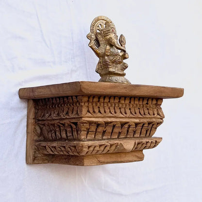 Hand-Carved Vintage Wooden Wall Shelf