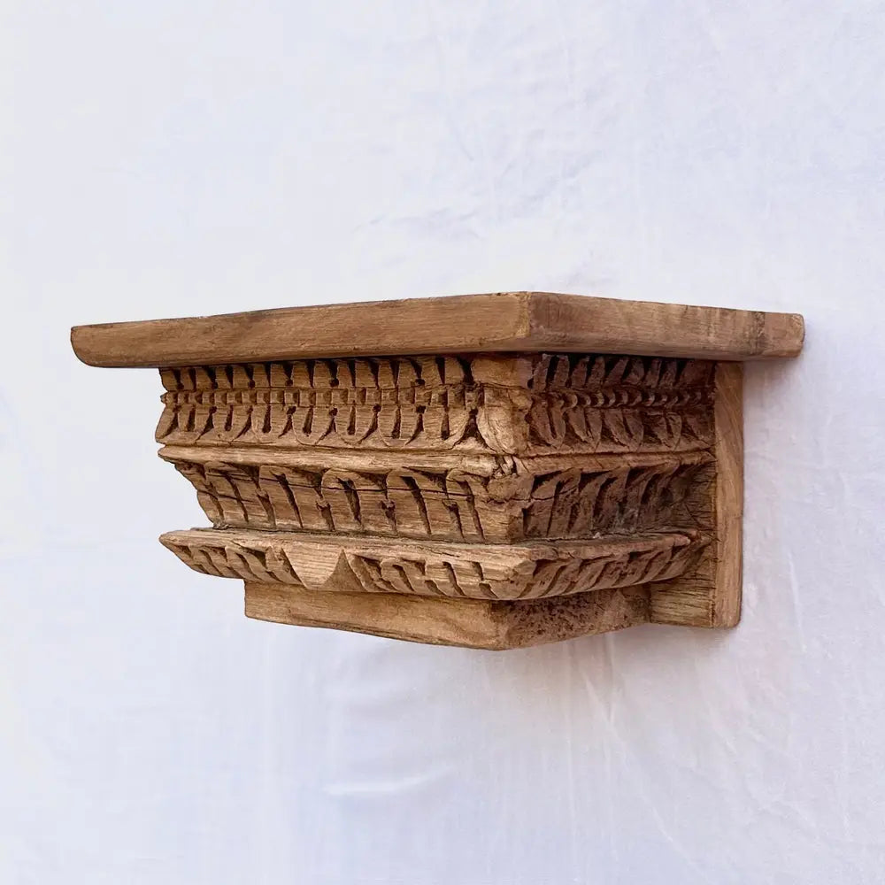 hand-carved vintage wooden wall shelf