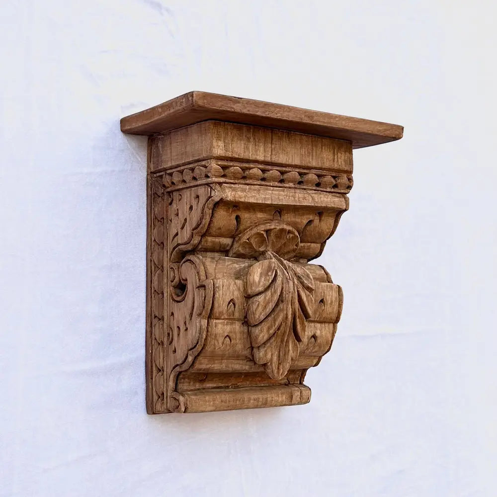 hand-carved vintage wooden wall shelf
